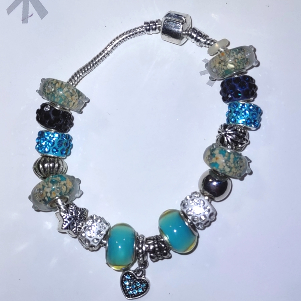 Snowy Winter Theme Big-hole Beaded Charm Bracelet